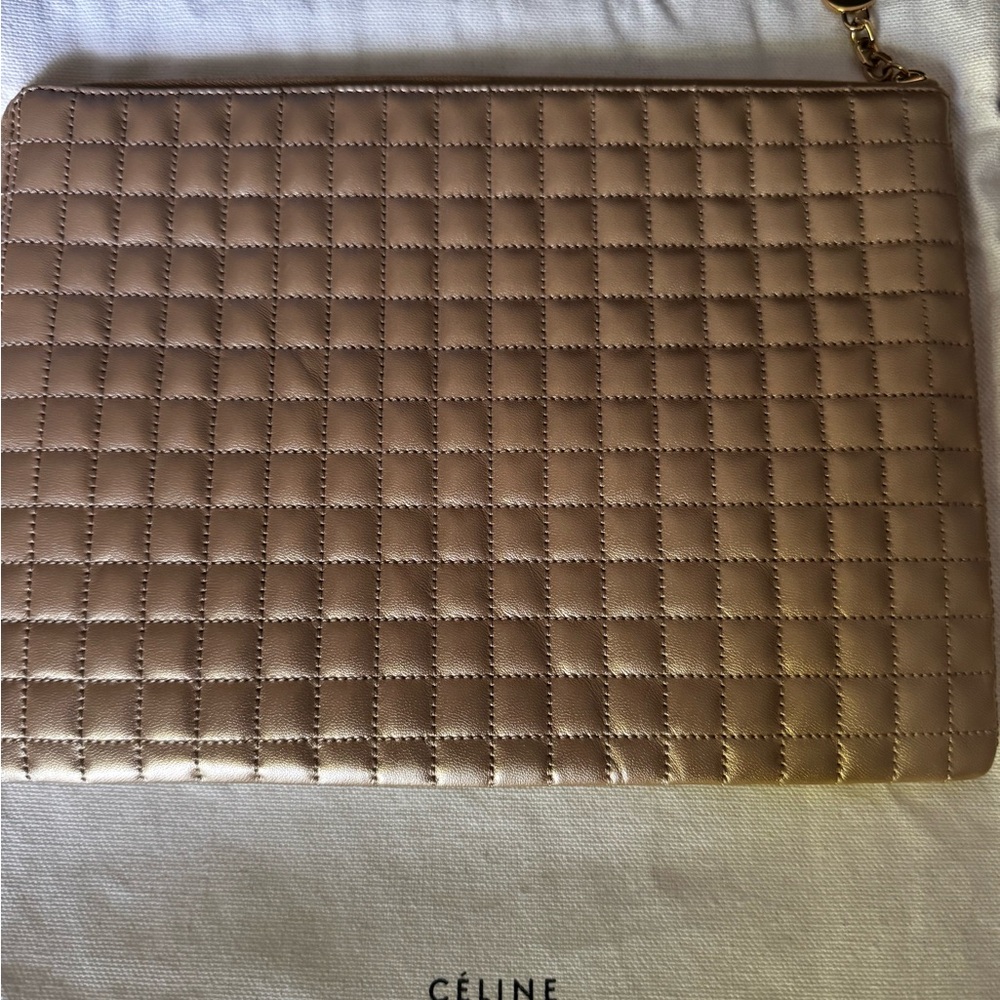 Celine Gold Quilted Clutch Wristlet